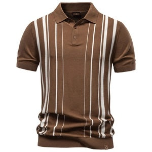 Men's Retro Striped Knitted Polo Shirt Short Sleeve