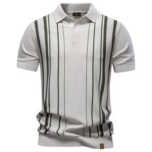 Men's Retro Striped Knitted Polo Shirt Short Sleeve
