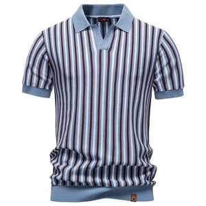 Men Retro Knit Polo Shirt  V Neck Johnny Collar